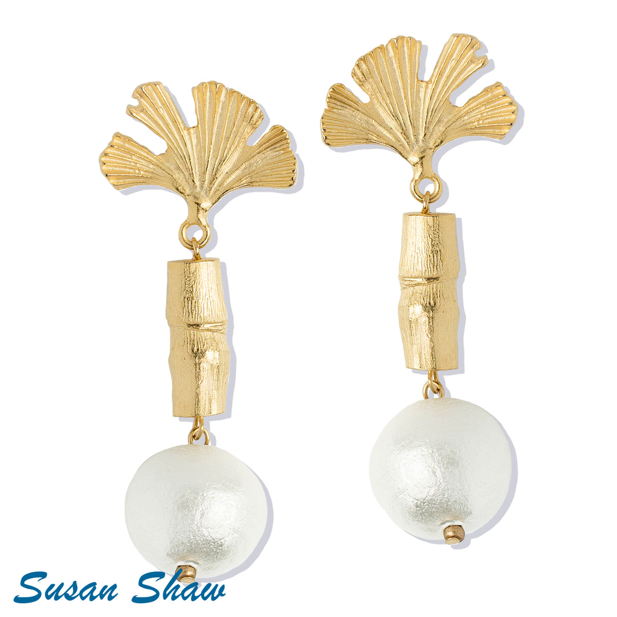 Bamboo and Cotton Pearl Earring