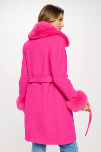 Penelope Pink Faux Fur Belted Coat