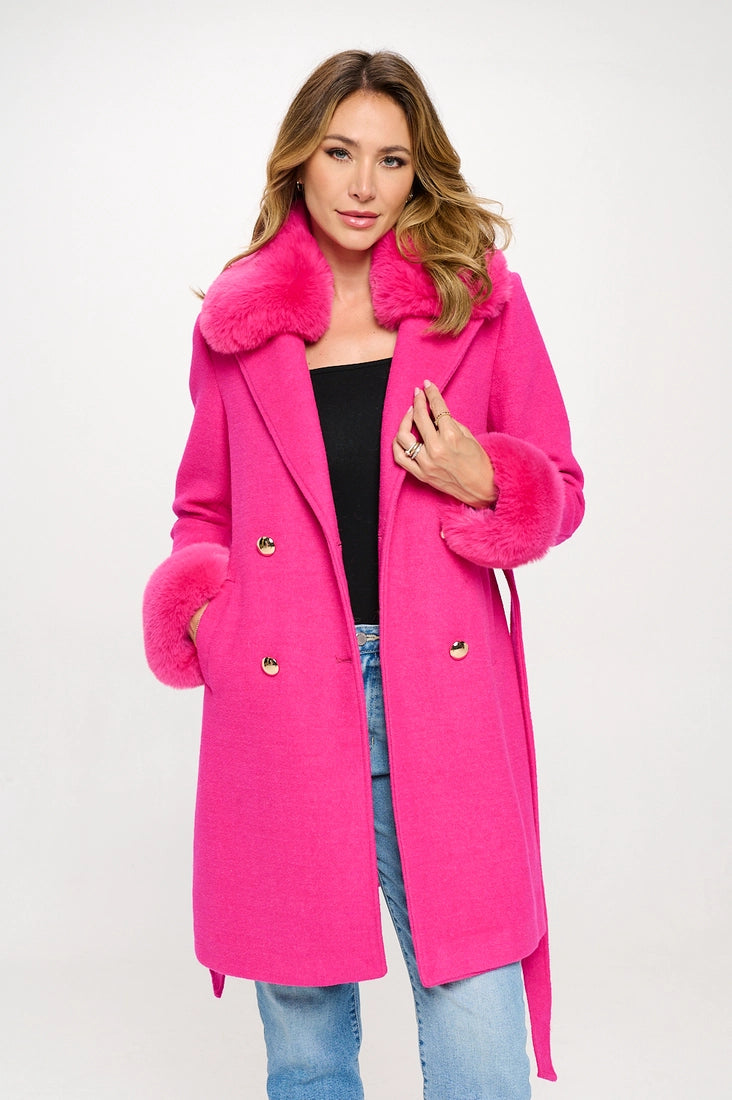 Penelope Pink Faux Fur Belted Coat